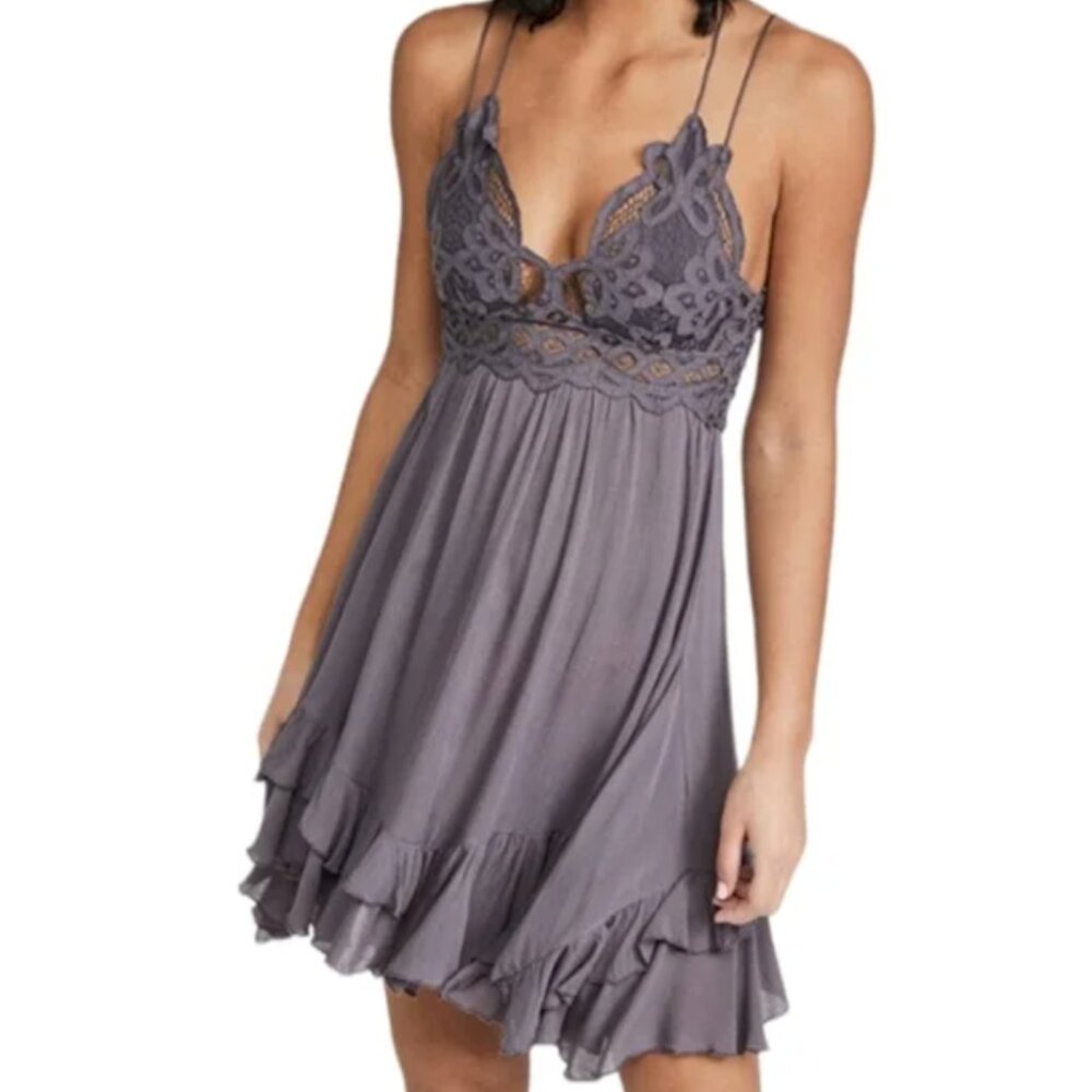 Free People Adella Mini Slip Dress-Charcoal